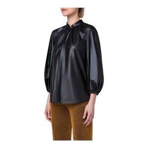 AKRIS Punto perforated Bishop Sleeve Lambskin Leather Blouse Size 6 NWT
